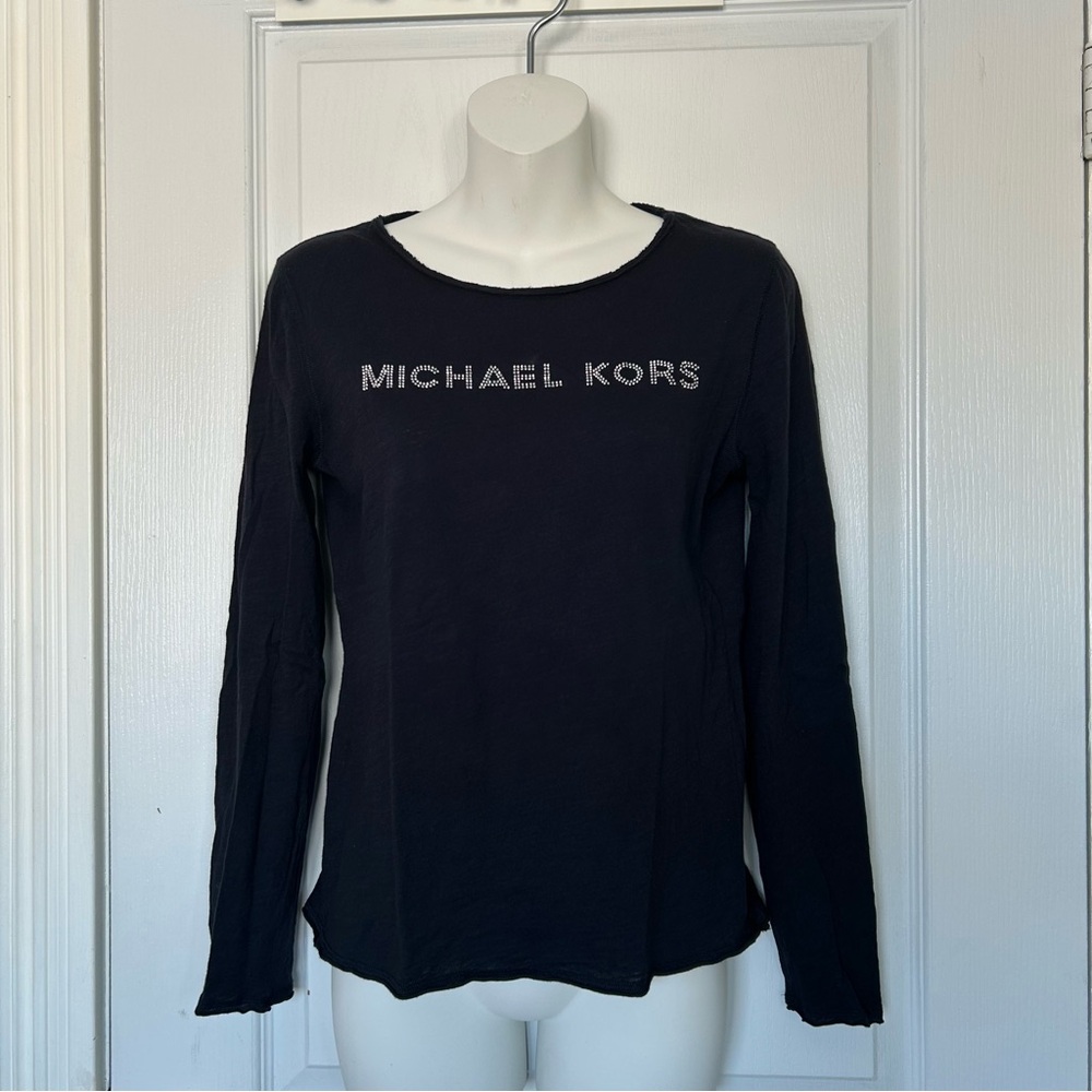 Michael Kors Black Long Sleeve Tee with Logo Women Small